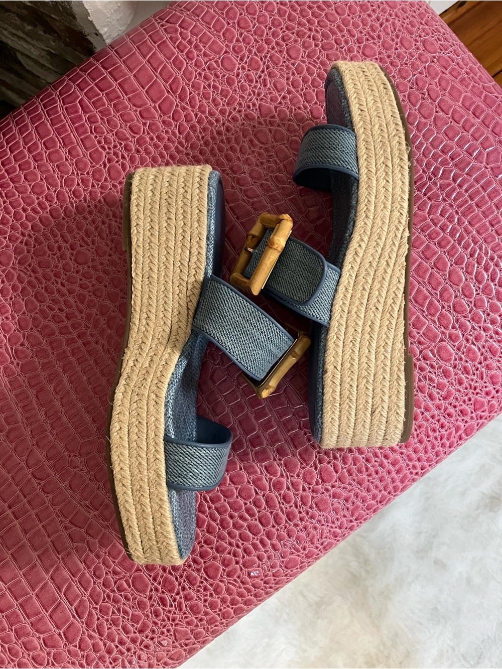 J. McLaughlin Blue Denim Espadrille Slide with Bamboo Accent - Picture 4 of 6